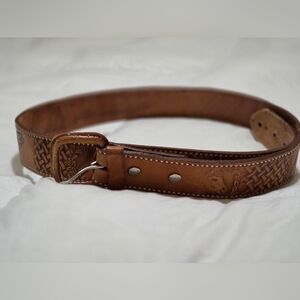 Brown Western Tooled Leather Belt With Horse